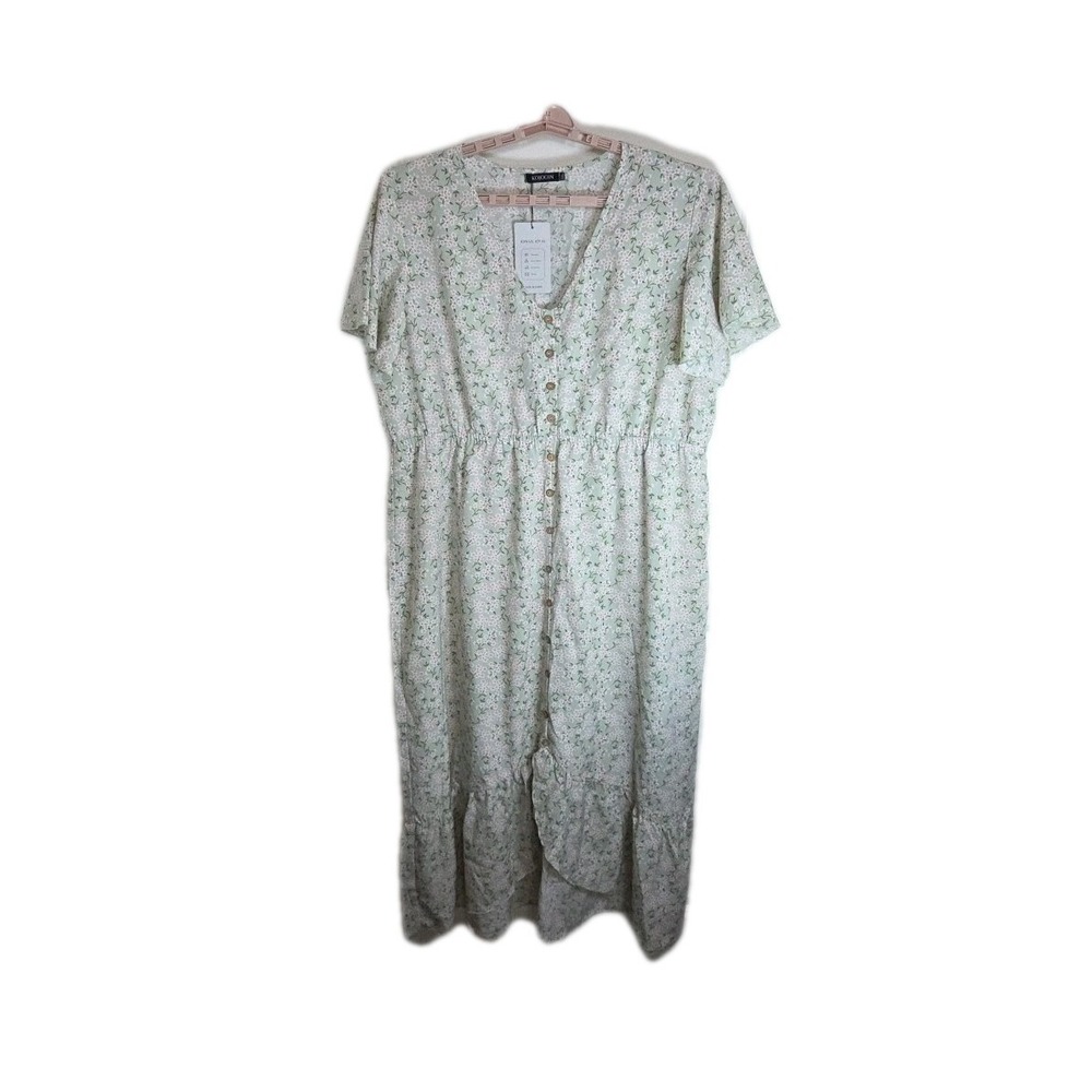 KOJOOIN WOMENS‎ DRESS 3XL FLORAL LONG BUTTON Short Sleeve NWT